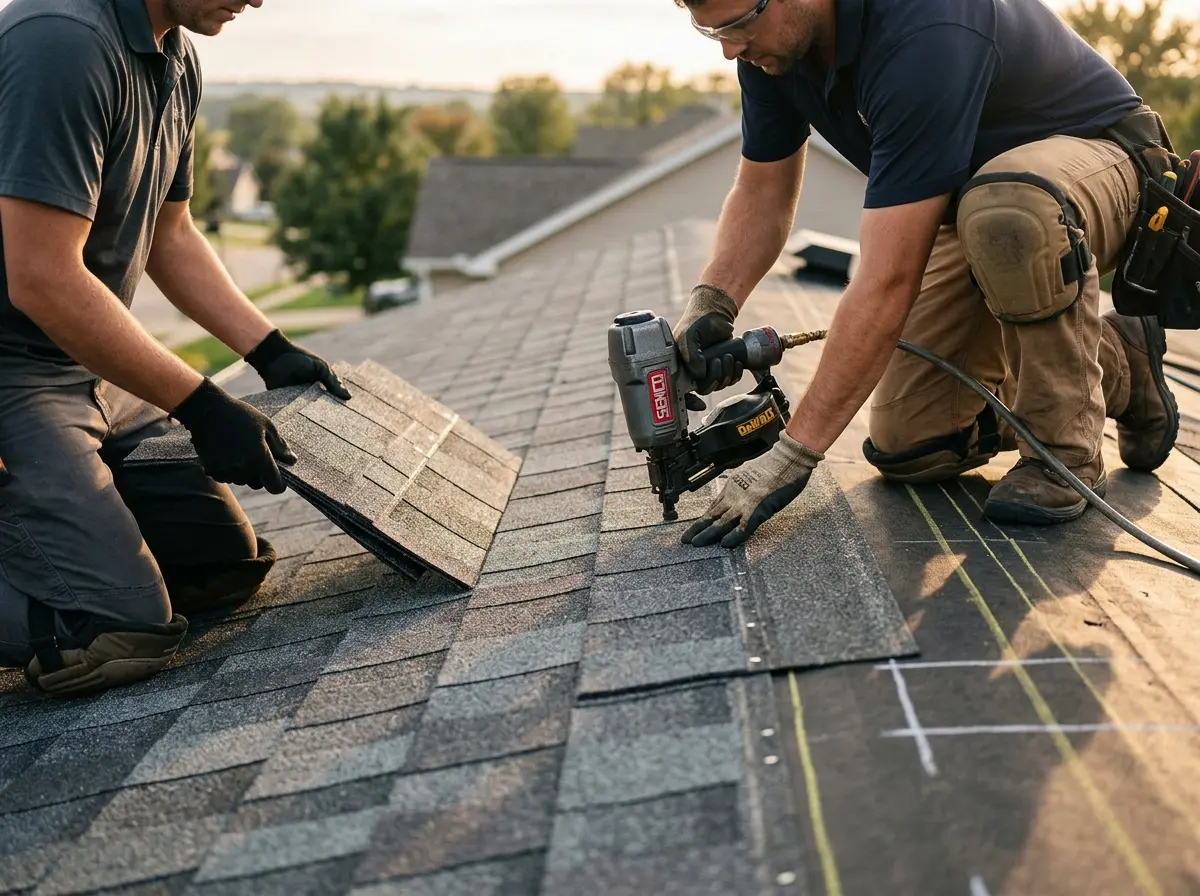Professional roofer working on a residential roof in North Palm Beach